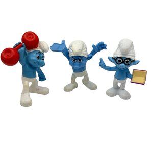Vintage Smurfs Figurine Set Of 3 - Weightlifter Running & Glasses Character